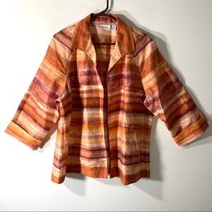 2/$35 Chicos Linen Blend Blazer Sunset Blurred Stripe 3/4 Sleeve
